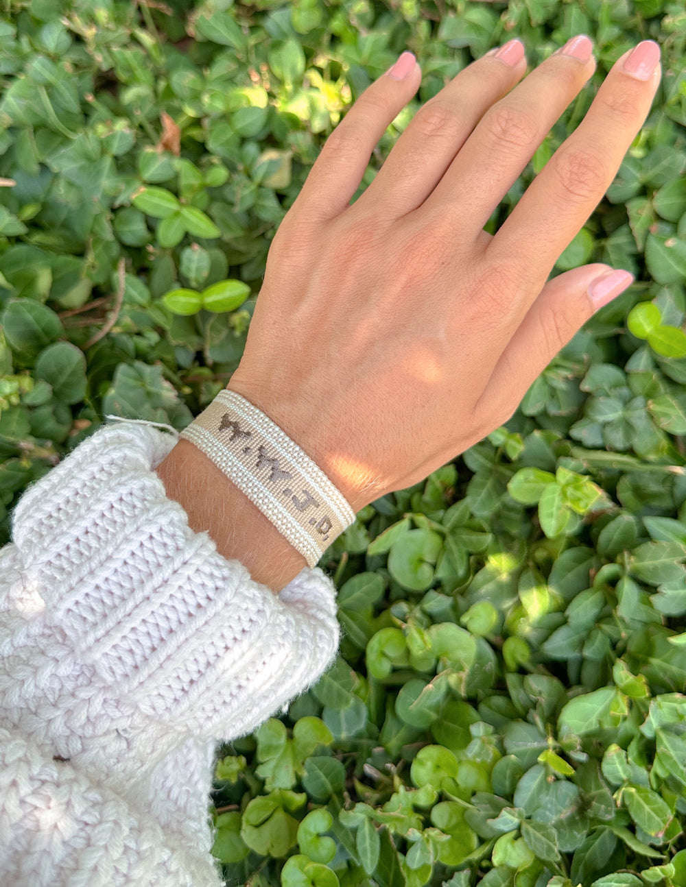 Elevated Faith Beige WWJD Embroidered Bracelet - AVBL MRKT (4)