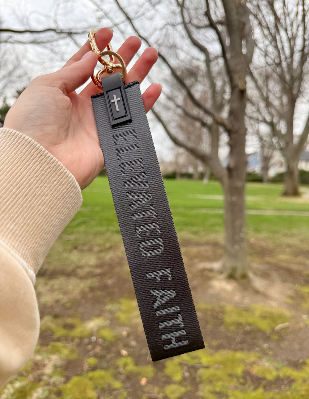 Elevated Faith Black Oversized Logo Keychain - AVBL MRKT (2)