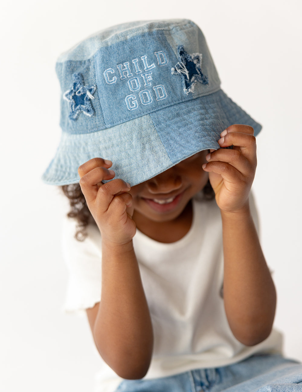 Elevated Faith Child of God Denim Kids Bucket Hat - AVBL MRKT (3)