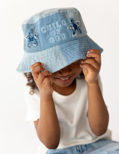 Elevated Faith Child of God Denim Kids Bucket Hat - AVBL MRKT (3)