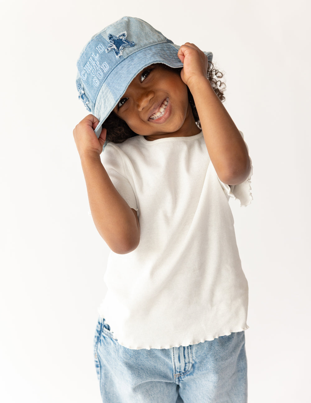 Elevated Faith Child of God Denim Kids Bucket Hat - AVBL MRKT (4)