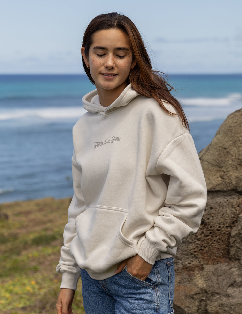 Elevated Faith Faith Over Fear Taupe Unisex Hoodie - AVBL MRKT (3)