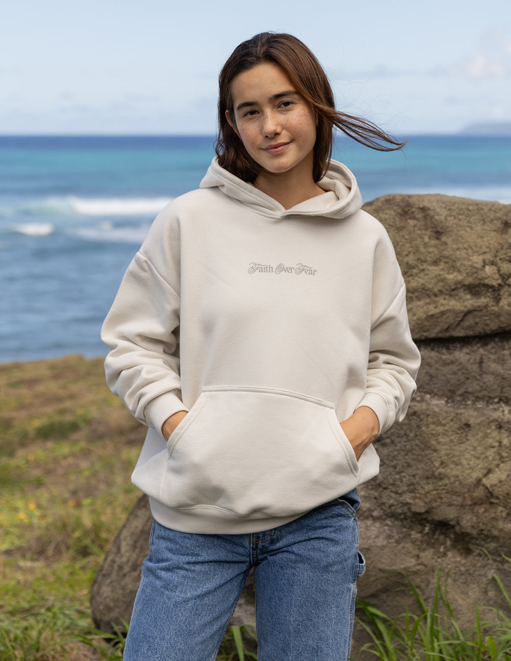 Elevated Faith Faith Over Fear Taupe Unisex Hoodie - AVBL MRKT (5)