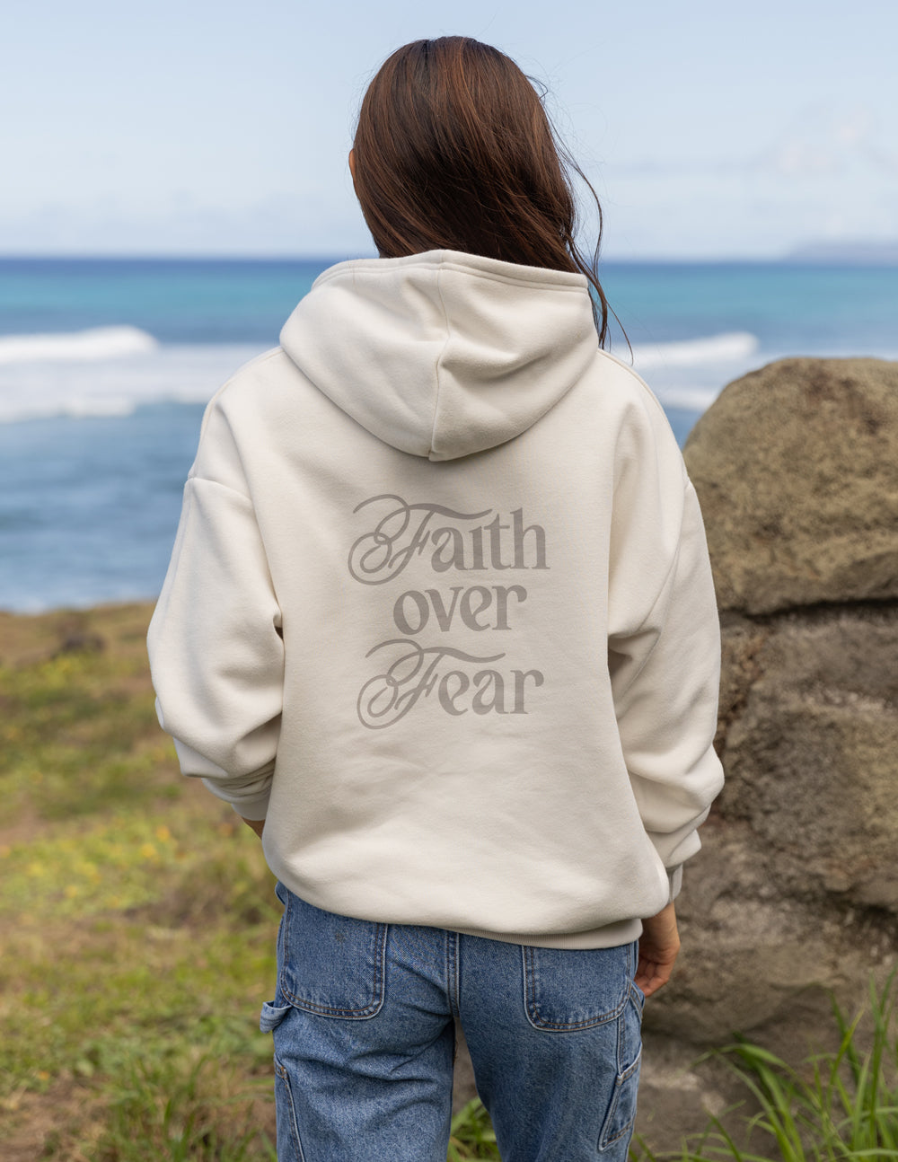 Elevated Faith Faith Over Fear Taupe Unisex Hoodie - AVBL MRKT (7)