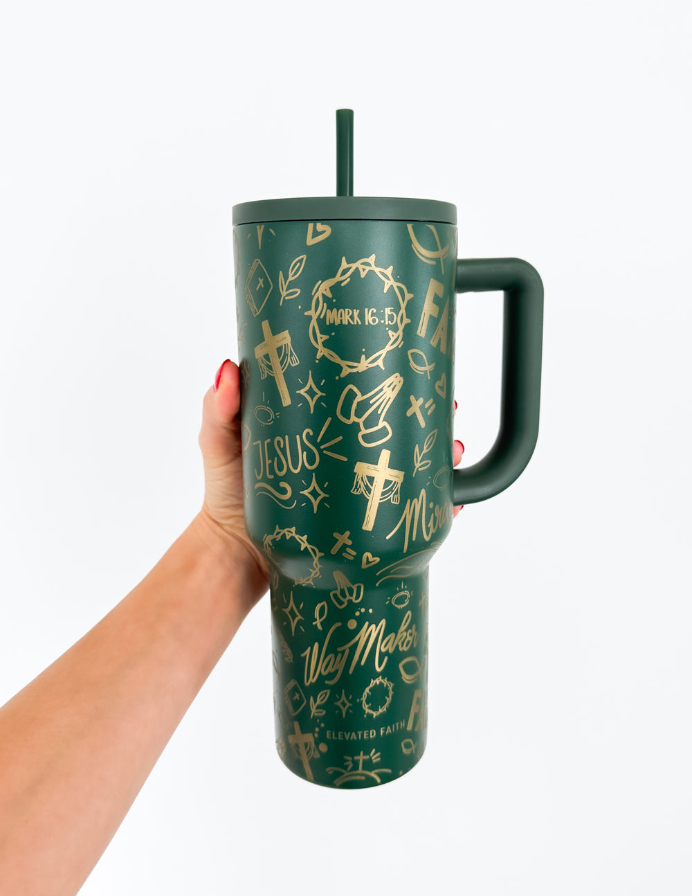 Elevated Faith Green Allover Print 40 oz Ascend Tumbler - AVBL MRKT (2)