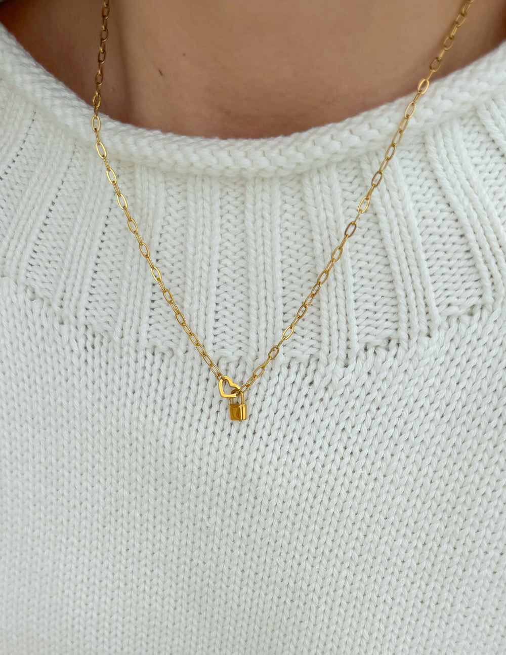 Elevated Faith Heart Lock Paperclip Chain Necklace - AVBL MRKT (2)