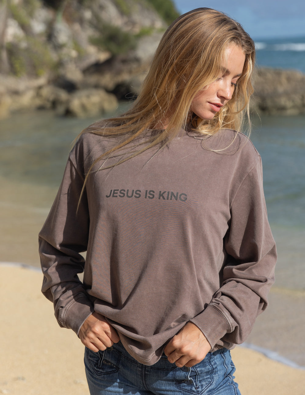 Elevated Faith Jesus Is King Brown LS Unisex Tee - AVBL MRKT (3)