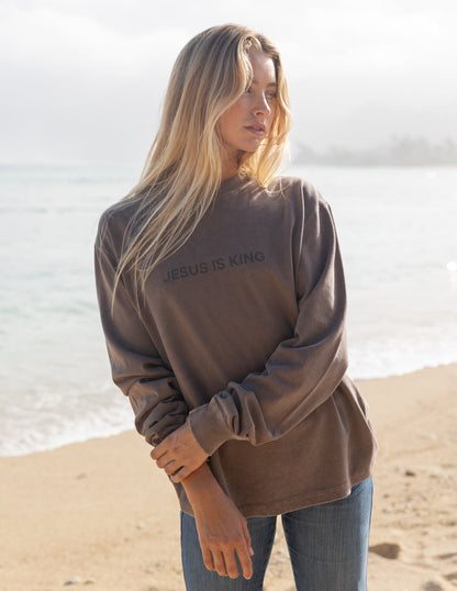 Elevated Faith Jesus Is King Brown LS Unisex Tee - AVBL MRKT (4)
