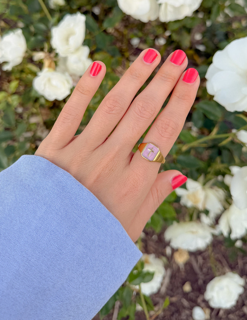 Elevated Faith Lilac Enamel Cross Ring - AVBL MRKT (3)