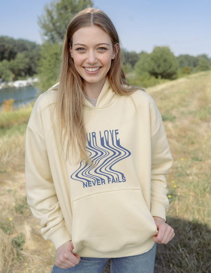 Elevated Faith Love Never Fails Cream Unisex Hoodie - AVBL MRKT (6)