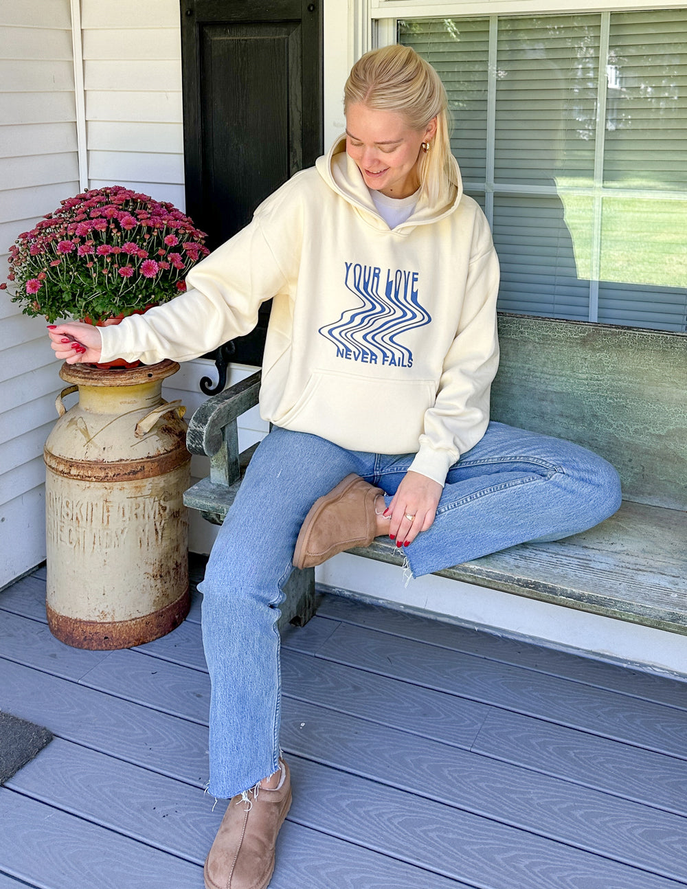 Elevated Faith Love Never Fails Cream Unisex Hoodie - AVBL MRKT (9)