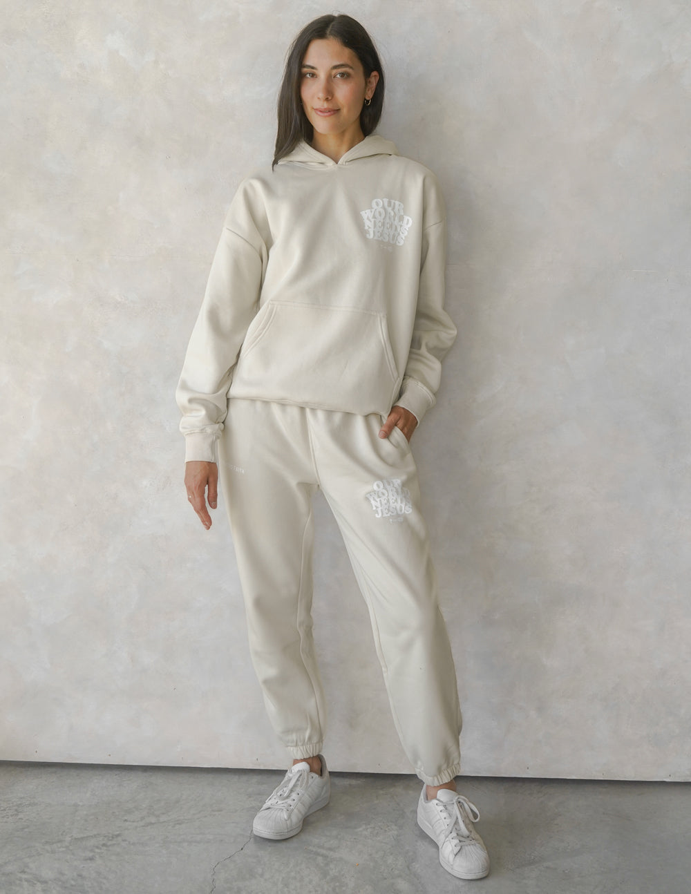 Elevated Faith Our World Needs Jesus Beige Unisex Sweatpant - AVBL MRKT (2)