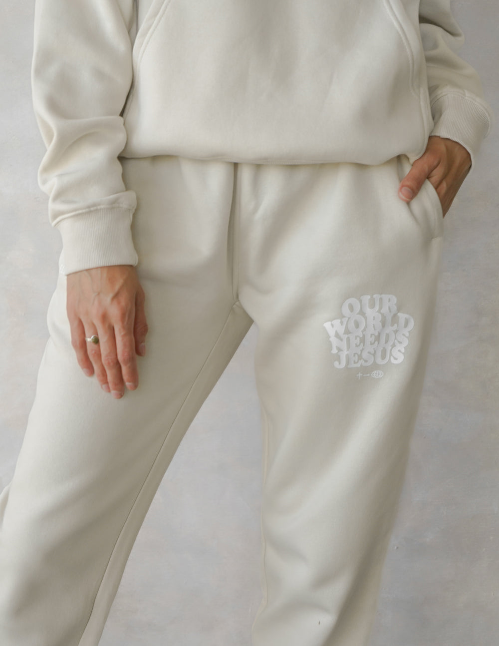 Elevated Faith Our World Needs Jesus Beige Unisex Sweatpant - AVBL MRKT (3)