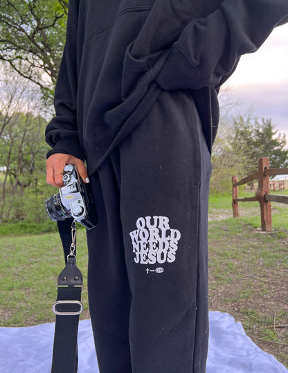 Elevated Faith Our World Needs Jesus Black Unisex Sweatpant - AVBL MRKT (2)