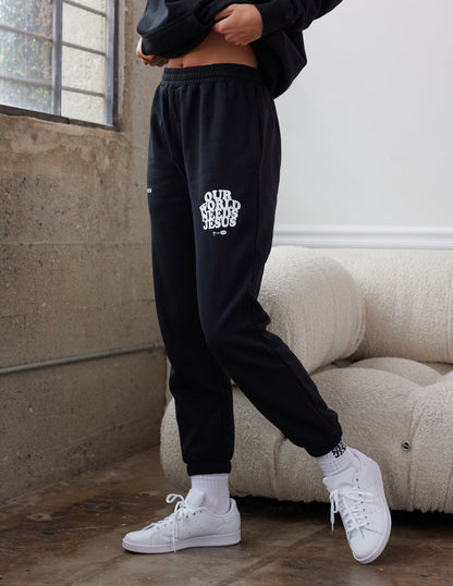 Elevated Faith Our World Needs Jesus Black Unisex Sweatpant - AVBL MRKT (3)