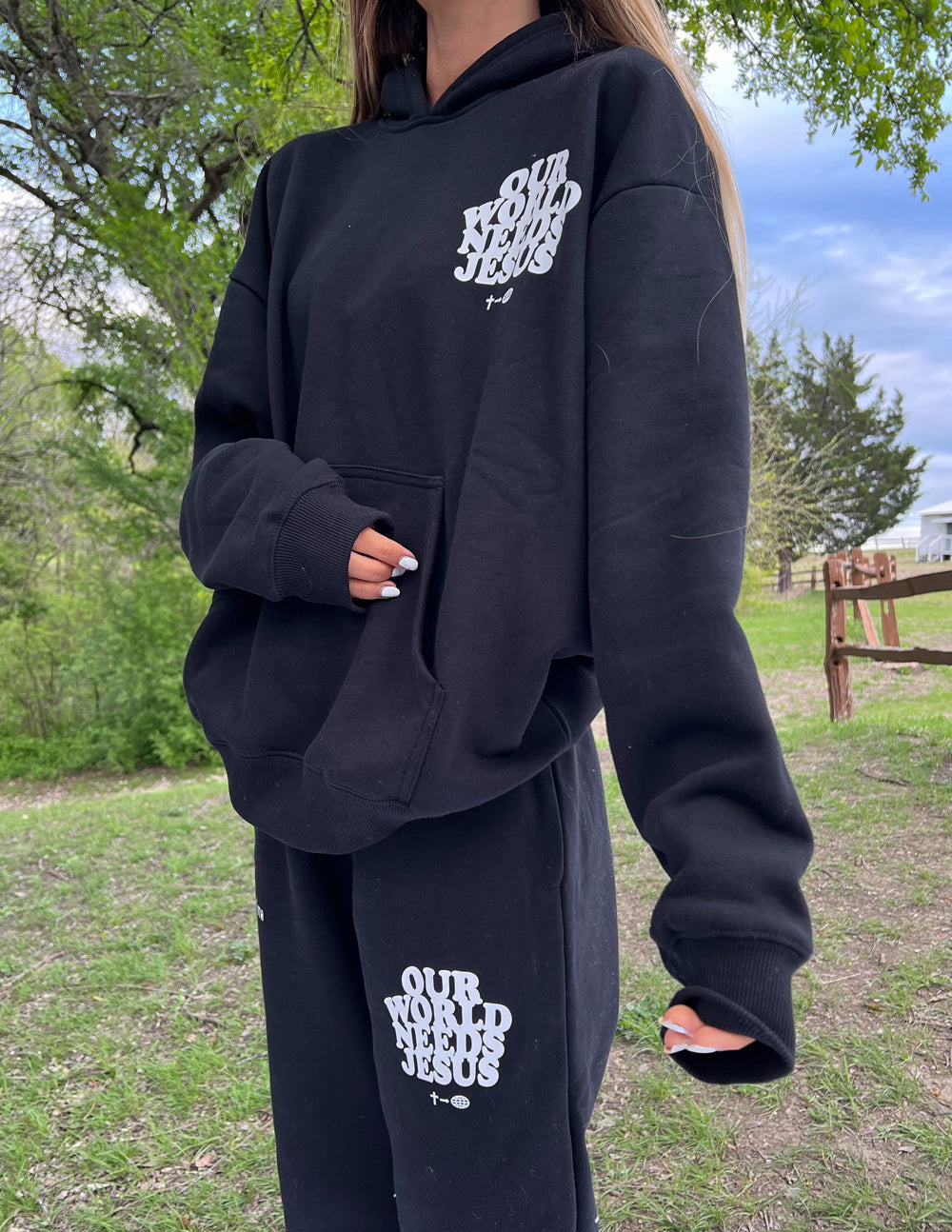 Elevated Faith Our World Needs Jesus Black Unisex Sweatpant - AVBL MRKT (4)