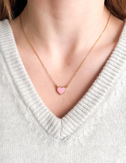 Elevated Faith Pink Enamel Heart Necklace - AVBL MRKT (2)