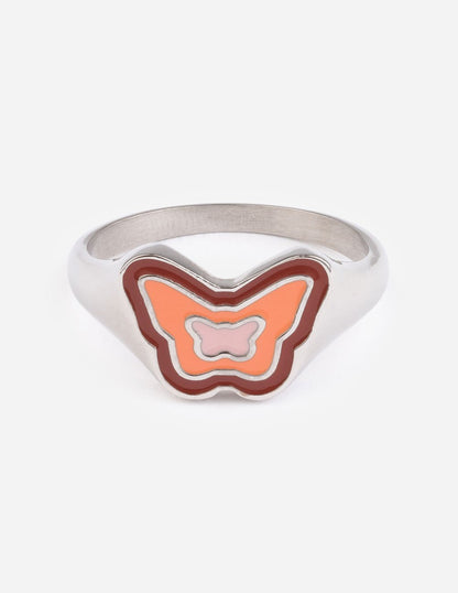Elevated Faith Pink Enamel Silver Butterfly Ring - AVBL MRKT (1)