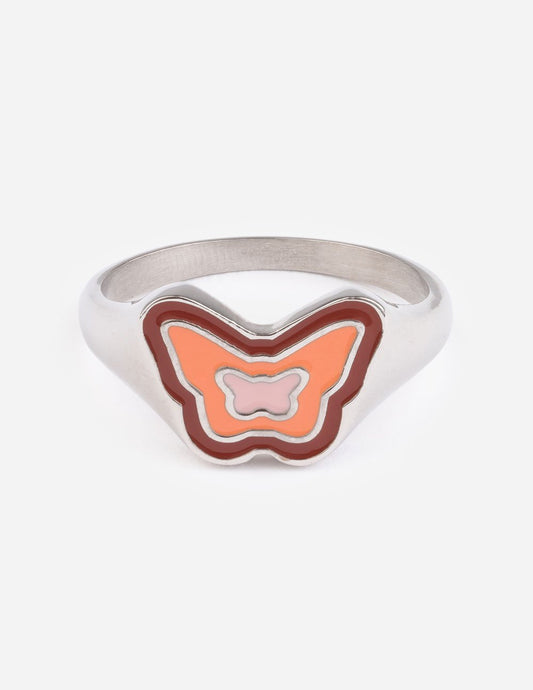 Elevated Faith Pink Enamel Silver Butterfly Ring - AVBL MRKT (1)