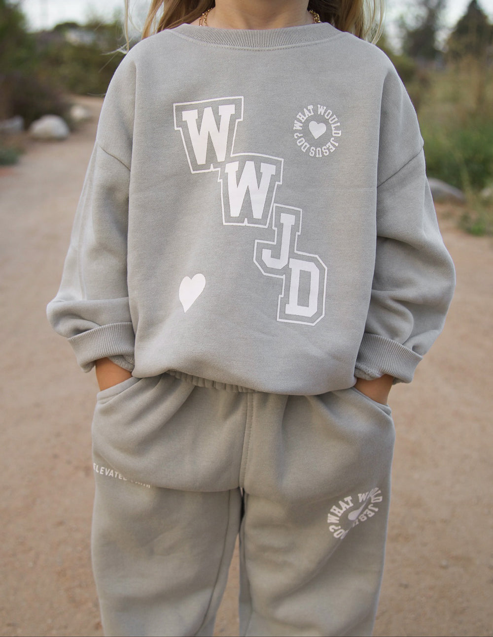 Elevated Faith WWJD Varsity Kids Crewneck - AVBL MRKT (2)