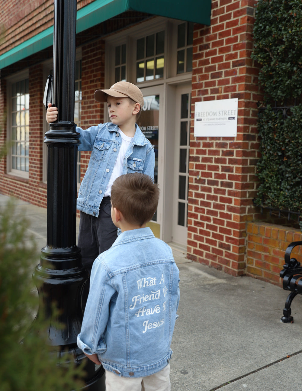 Elevated Faith What a Friend in Jesus Kids Denim Jacket - AVBL MRKT (1)