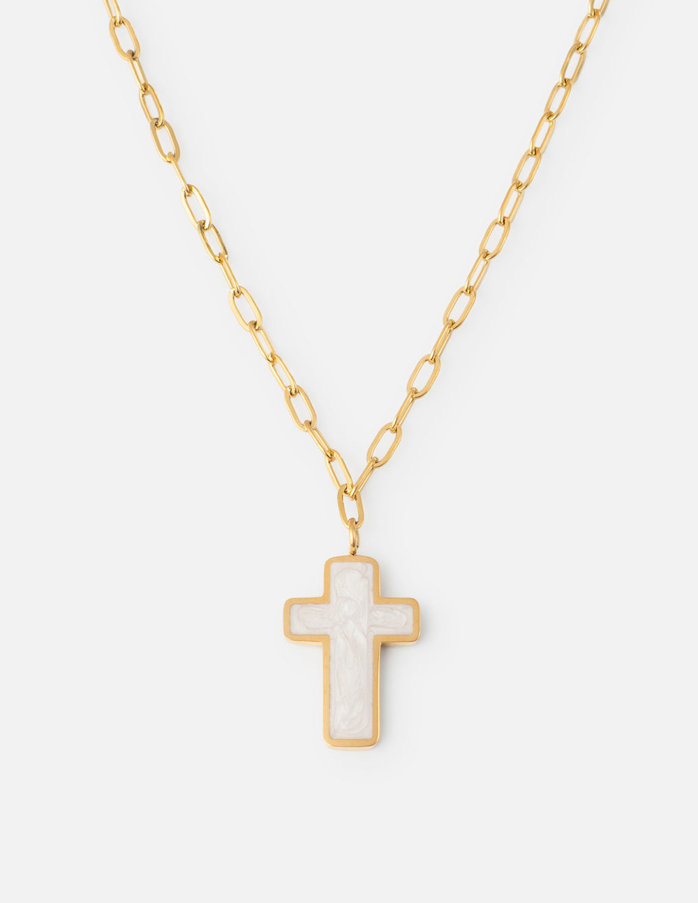 Elevated Faith White Enamel Cross Necklace - AVBL MRKT (1)