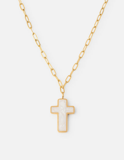 Elevated Faith White Enamel Cross Necklace - AVBL MRKT (1)