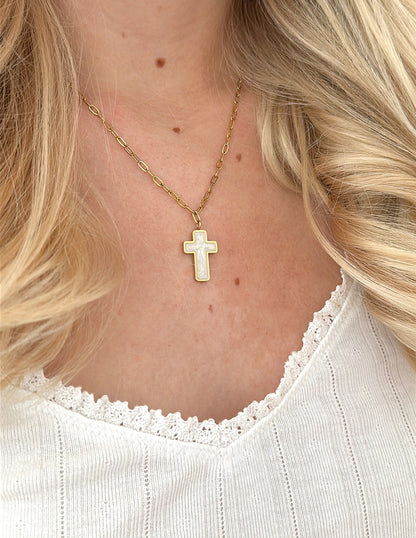 Elevated Faith White Enamel Cross Necklace - AVBL MRKT (2)
