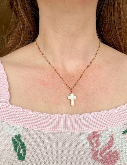 Elevated Faith White Enamel Cross Necklace - AVBL MRKT (3)