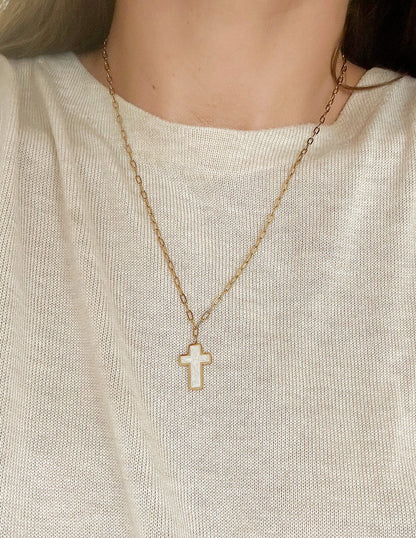 Elevated Faith White Enamel Cross Necklace - AVBL MRKT (5)