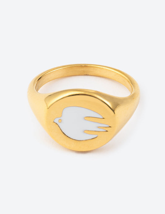 Elevated Faith White Enamel Gold Dove Ring - AVBL MRKT (1)