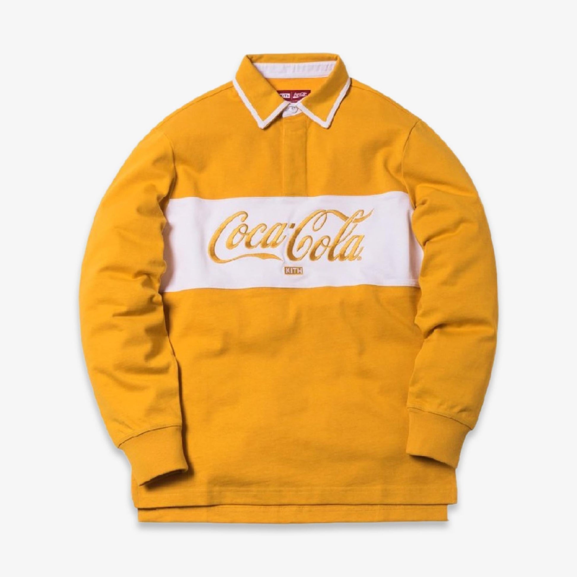 Kith x Coca-Cola Classic Rugby Yellow / White (FW18) [KH3317-112] Casual Fashion Polo Top for Unisex Adult Mens Hypebeast - AVBL MRKT (1)