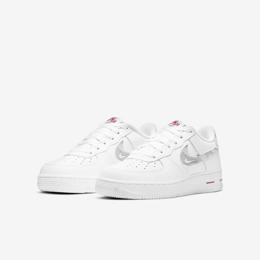 Nike Air Force 1 Low 'Topography Swoosh' (2021) (GS) [DJ4625-100] Athletic Basketball Casual Fashion Sports Sneakers in White / Black - University Red for Unisex Youth Kids Junior Boys Girls - AVBL MRKT (1)