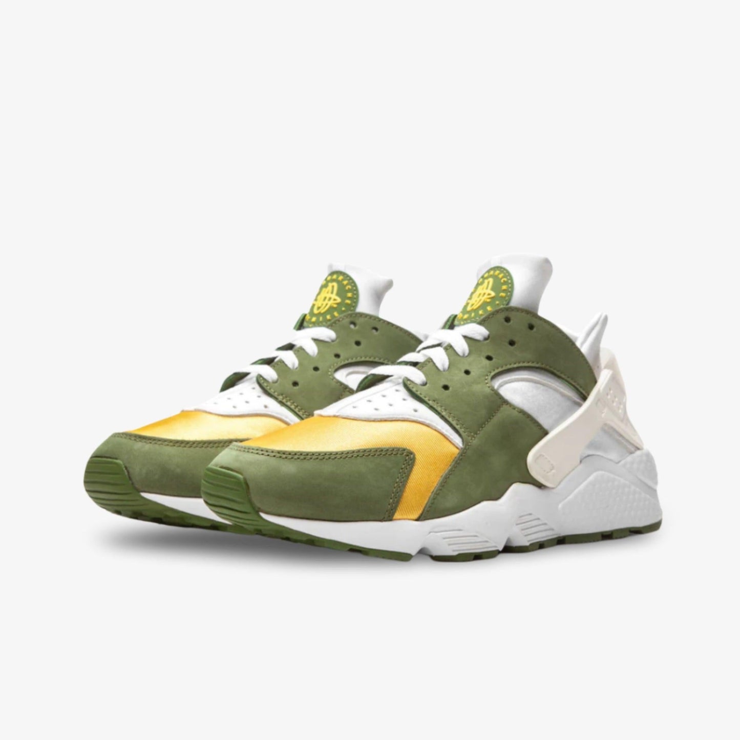 Nike Air Huarache LE x Stussy 'Dark Olive' (2021) [DD1381-300] Athletic Casual Fashion Running Sports Sneakers in Dark Olive / Varsity Maize - White for Unisex Adult Mens - AVBL MRKT (1)
