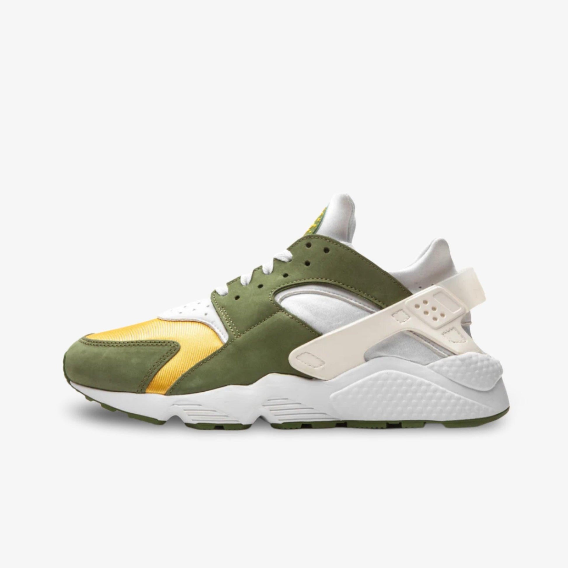 Nike Air Huarache LE x Stussy 'Dark Olive' (2021) [DD1381-300] Athletic Casual Fashion Running Sports Sneakers in Dark Olive / Varsity Maize - White for Unisex Adult Mens - AVBL MRKT (2)