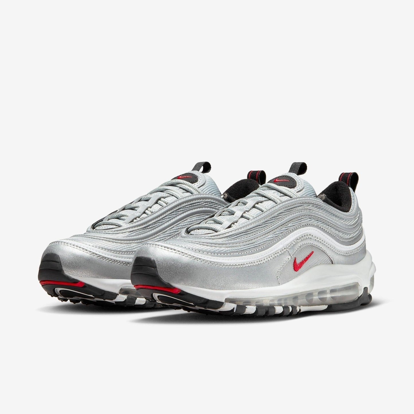 Nike Air Max 97 OG 'Metallic Silver Bullet' (2022) (Womens) [DQ9131-002] Athletic Casual Fashion Running Sports Sneakers in Metallic Silver / Varsity Red for Unisex Adult Female Ladies Girls WMNS - AVBL MRKT (1)