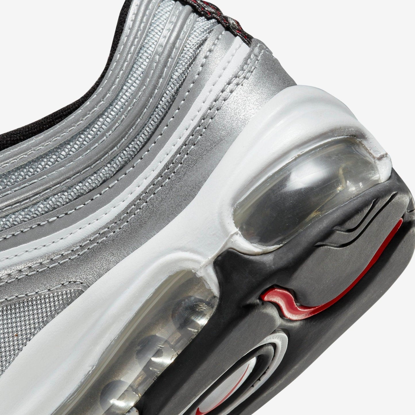 Nike Air Max 97 OG 'Metallic Silver Bullet' (2022) (Womens) [DQ9131-002] Athletic Casual Fashion Running Sports Sneakers in Metallic Silver / Varsity Red for Unisex Adult Female Ladies Girls WMNS - AVBL MRKT (8)