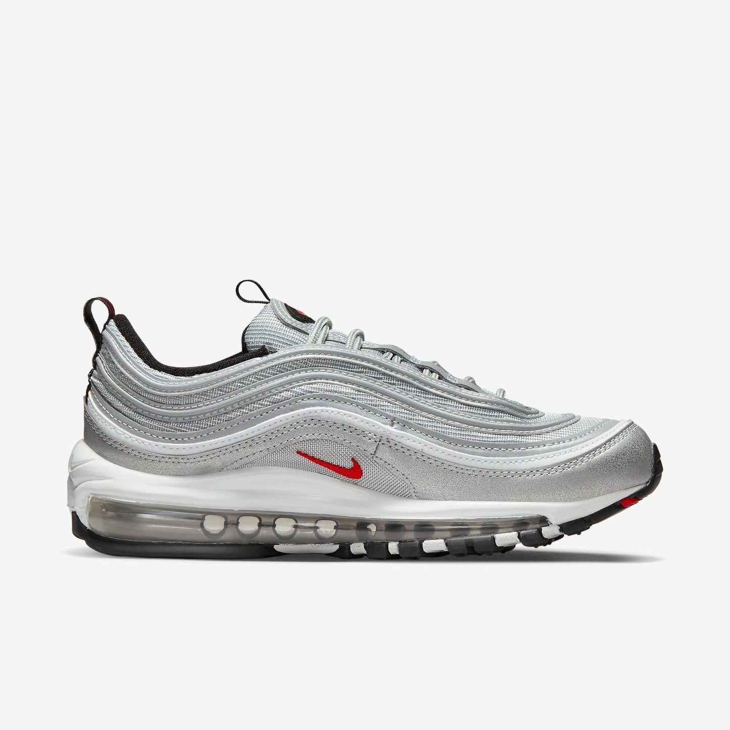 Nike Air Max 97 OG 'Metallic Silver Bullet' (2022) (Womens) [DQ9131-002] Athletic Casual Fashion Running Sports Sneakers in Metallic Silver / Varsity Red for Unisex Adult Female Ladies Girls WMNS - AVBL MRKT (4)