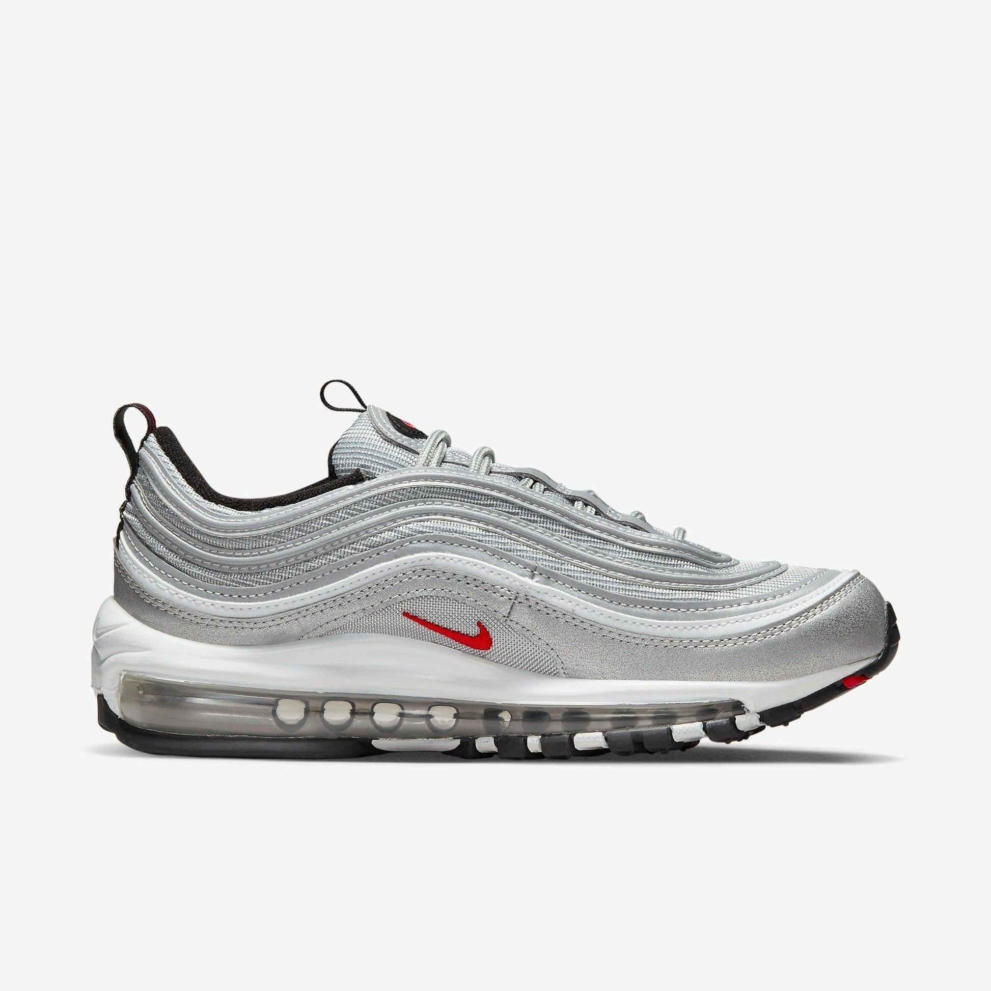 Nike Air Max 97 OG 'Metallic Silver Bullet' (2022) (Womens) [DQ9131-002] Athletic Casual Fashion Running Sports Sneakers in Metallic Silver / Varsity Red for Unisex Adult Female Ladies Girls WMNS - AVBL MRKT (4)