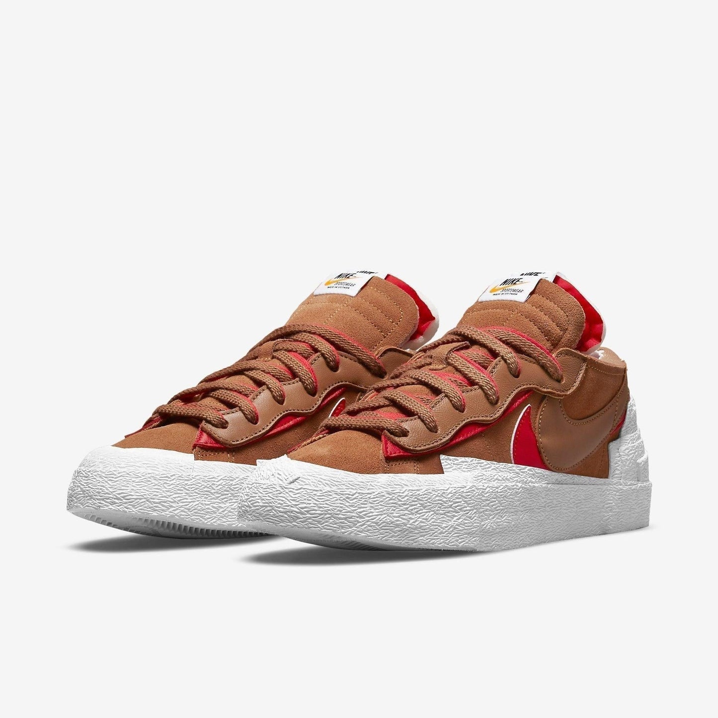 Nike Blazer Low x Sacai 'British Tan' (2021) [DD1877-200] Athletic Basketball Skateboarding Sports Fashion Sneakers in Light British Tan / University Red - White for Unisex Adult Mens - AVBL MRKT (1)
