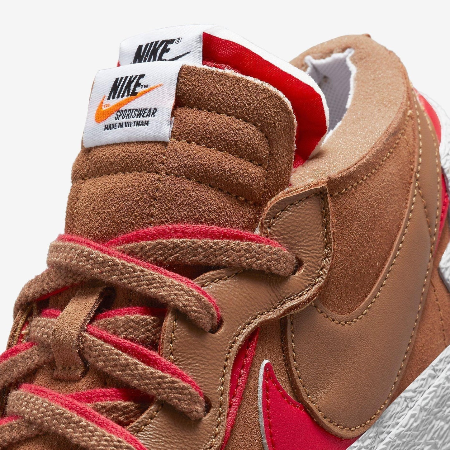 Nike Blazer Low x Sacai 'British Tan' (2021) [DD1877-200] Athletic Basketball Skateboarding Sports Fashion Sneakers in Light British Tan / University Red - White for Unisex Adult Mens - AVBL MRKT (7)