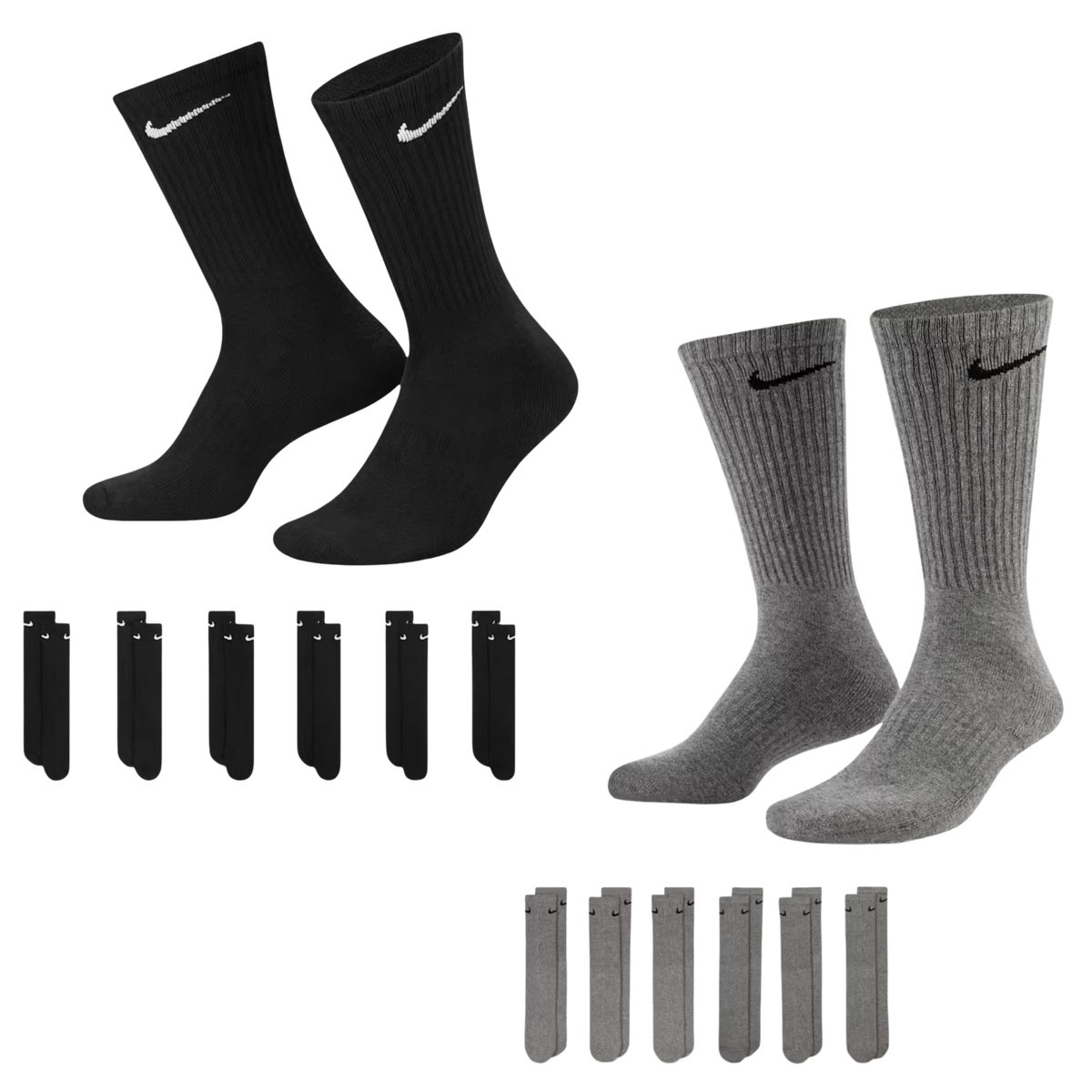 Nike Dri-FIT Everyday Cushioned High Training Crew Socks (6 Pack) Black | Carbon Heather Grey - AVBL MRKT (1)
