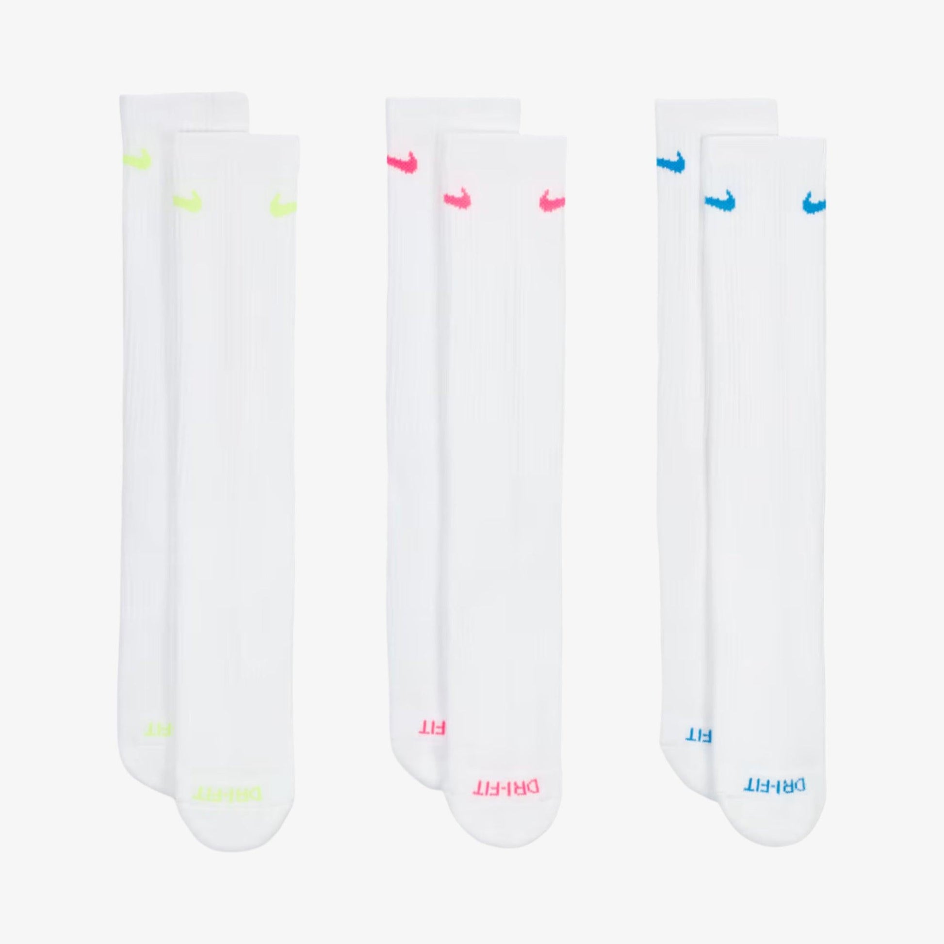 Nike Dri-FIT Everyday Plus Cushioned High Training Crew Socks (3 Pack) White / Multicolor [SX6888-938] Casual Fashion Cozy for Unisex Adult Mens Womens Kids GS Youth Hypebeast - AVBL MRKT (2)