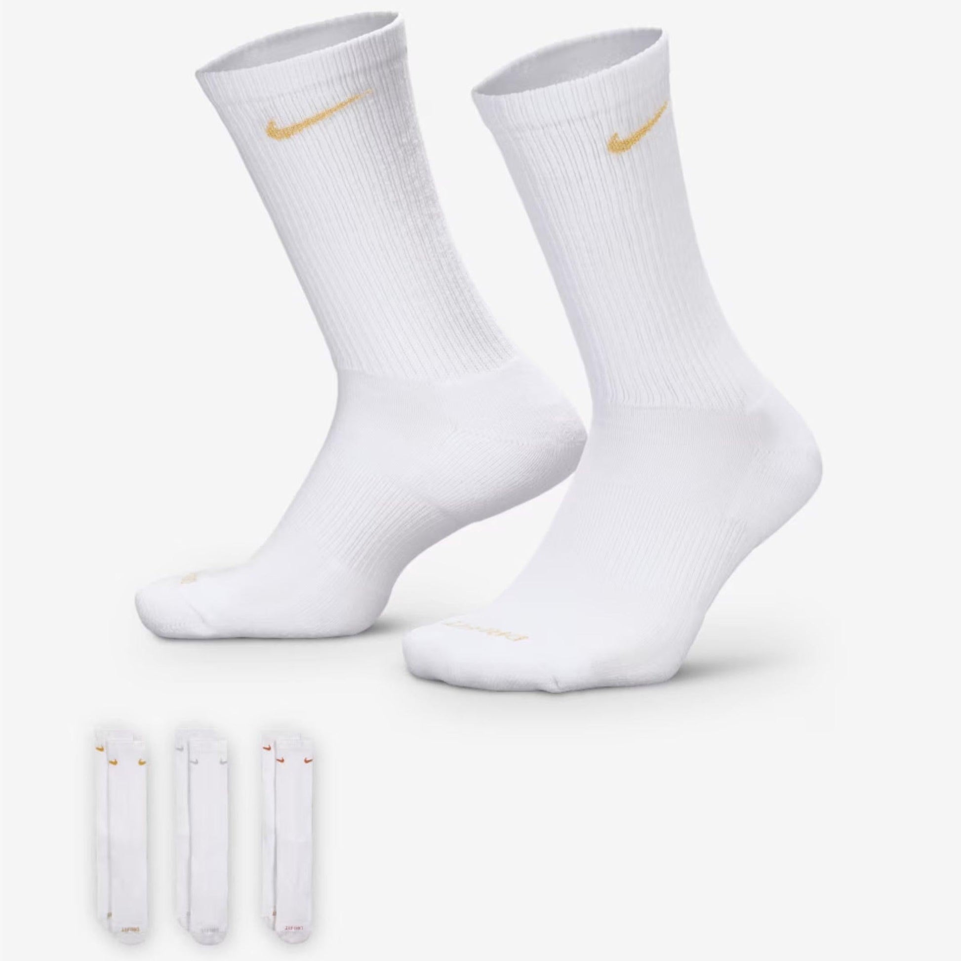 Nike Dri-FIT Everyday Plus Cushioned High Training Crew Socks (3 Pack) White / Multicolor [SX6888-941] Casual Fashion Cozy for Unisex Adult Mens Womens Kids GS Youth Hypebeast - AVBL MRKT (1)