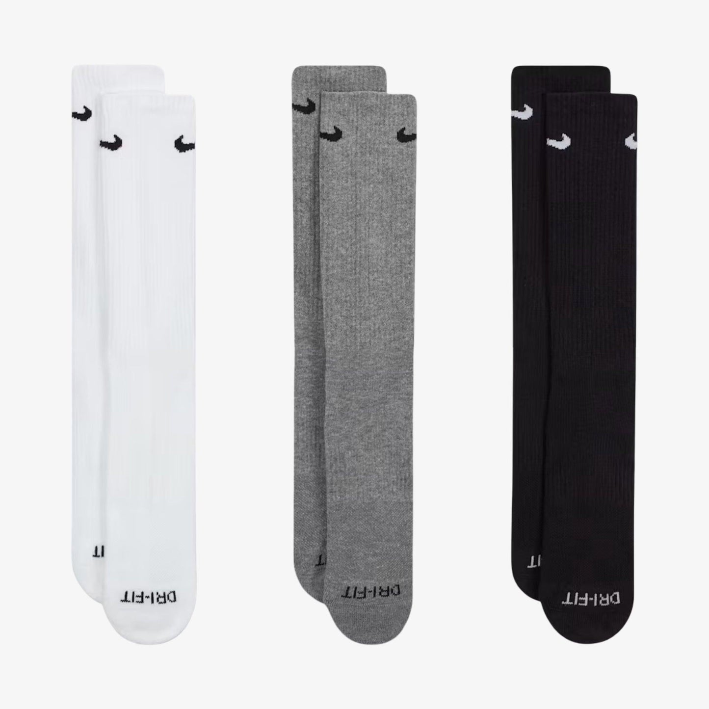 Nike Dri-FIT Everyday Plus Cushioned High Training Crew Socks (3 Pack) White / Multicolor [SX6888-964] Casual Fashion Cozy for Unisex Adult Mens Womens Kids GS Youth Hypebeast - AVBL MRKT (2)