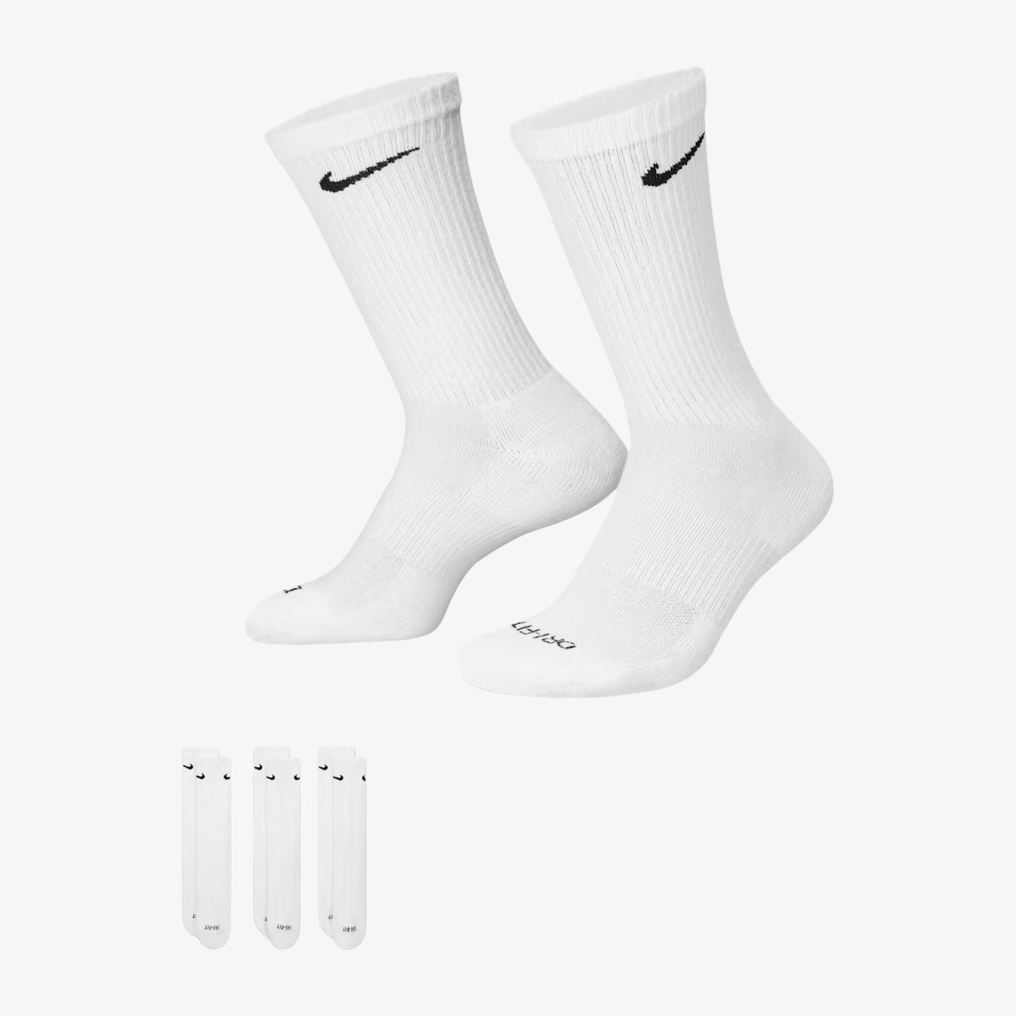 Nike Dri-FIT Everyday Plus Cushioned High Training Crew Socks (3 Pack) White [SX6888-100] Casual Fashion Cozy for Unisex Adult Mens Womens Kids GS Youth Hypebeast - AVBL MRKT (1)