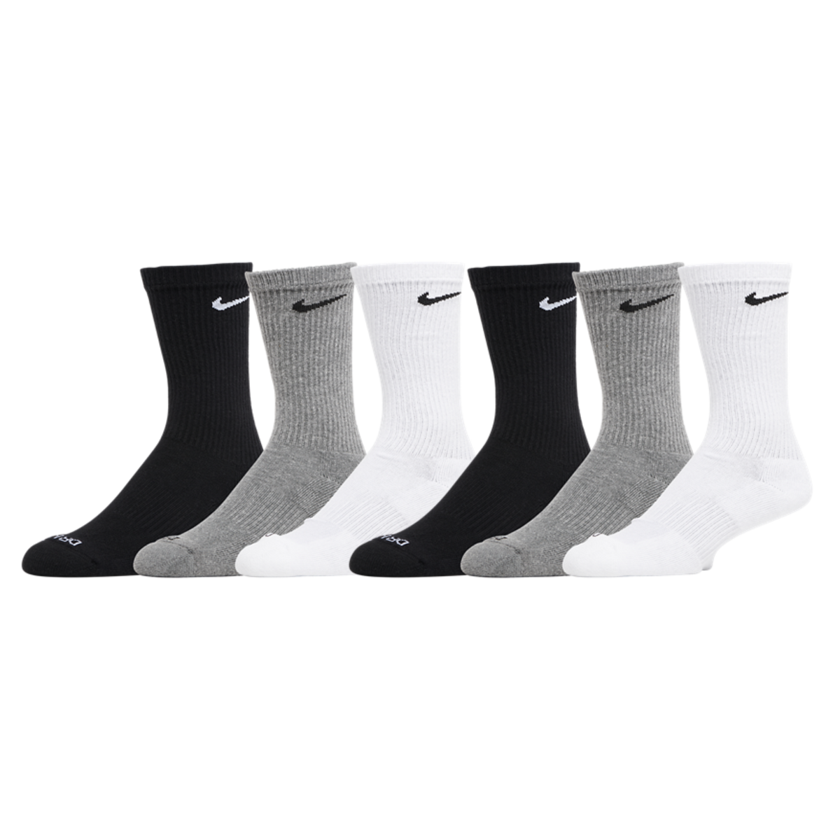 Nike Dri-FIT Everyday Plus Cushioned High Training Crew Socks (6 Pack) White / Black / Carbon Heather Grey [SX6897-965] - AVBL MRKT (1)