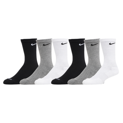 Nike Dri-FIT Everyday Plus Cushioned High Training Crew Socks (6 Pack) White / Black / Carbon Heather Grey [SX6897-965] - AVBL MRKT (1)