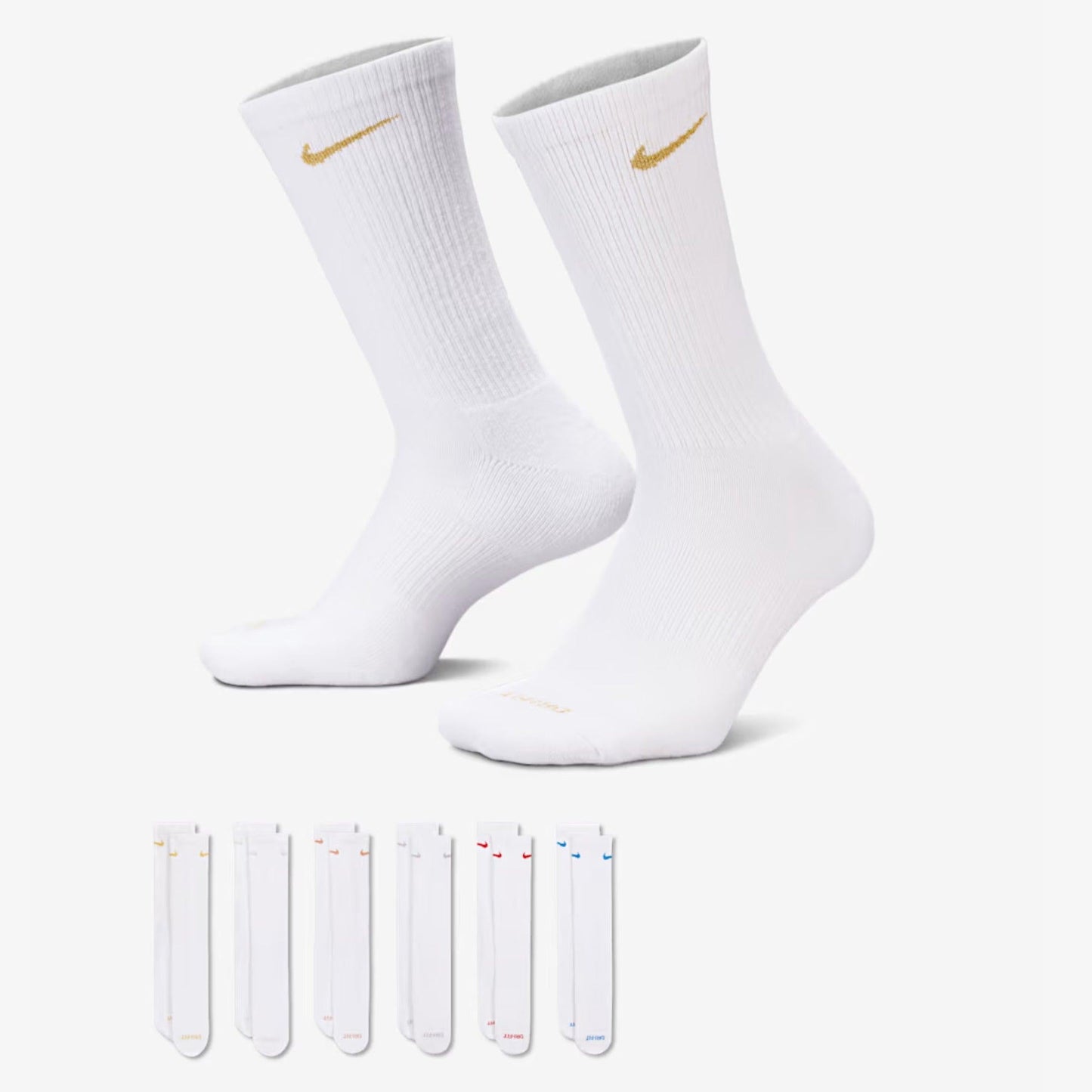 Nike Dri-FIT Everyday Plus Cushioned High Training Crew Socks (6 Pack) White / Multicolor [SX6897-941] Casual Fashion Cozy for Unisex Adult Mens Womens Kids GS Youth Hypebeast - AVBL MRKT (1)
