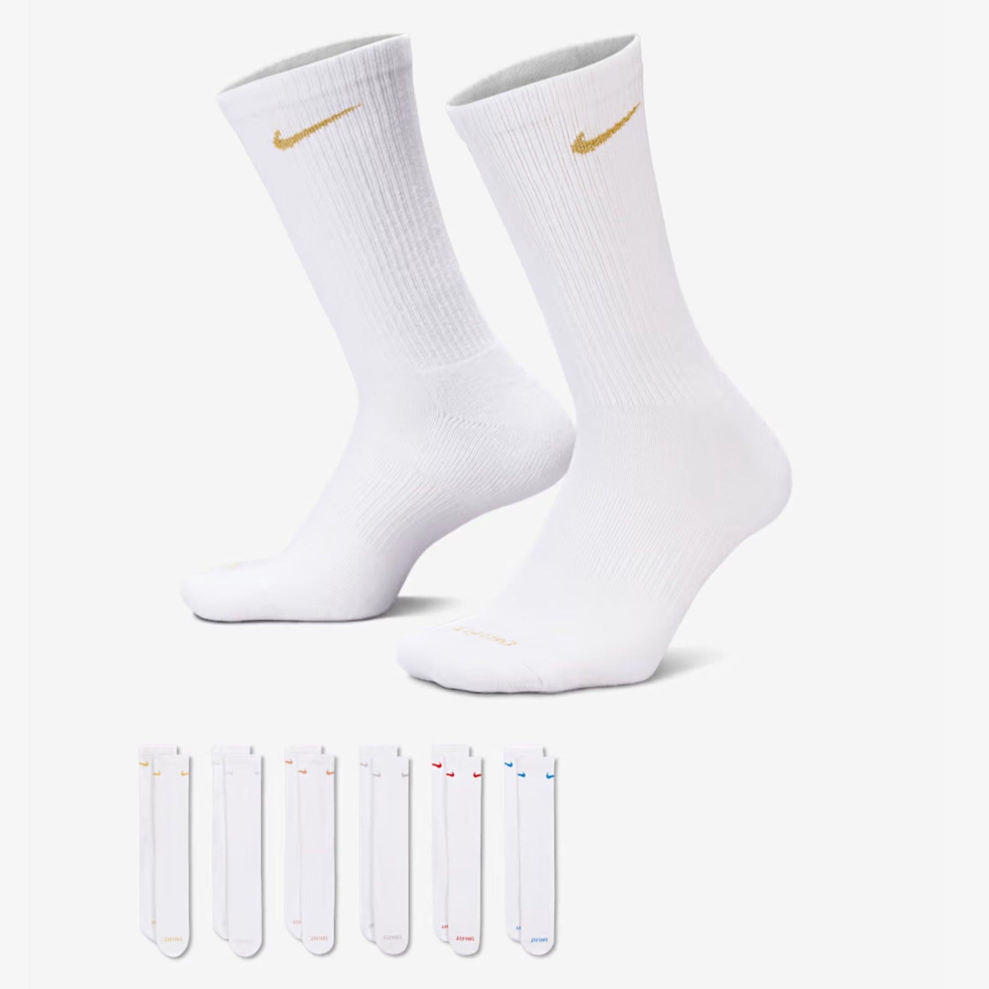 Nike Dri-FIT Everyday Plus Cushioned High Training Crew Socks (6 Pack) White / Multicolor [SX6897-941] Casual Fashion Cozy for Unisex Adult Mens Womens Kids GS Youth Hypebeast - AVBL MRKT (1)